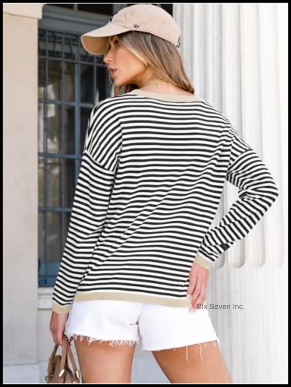 Striped Sweater Crewneck Long Sleeve Pullover Loose Fit Casual Knit Top - Picture 3 of 6